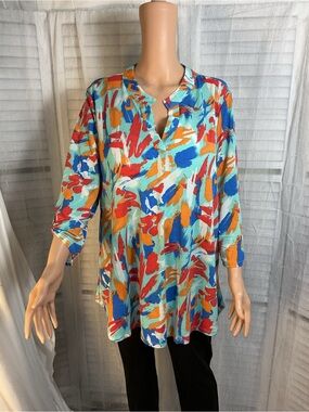 Dear Scarlett Lizzy Aqua Multi-Color Brushstroke Tunic